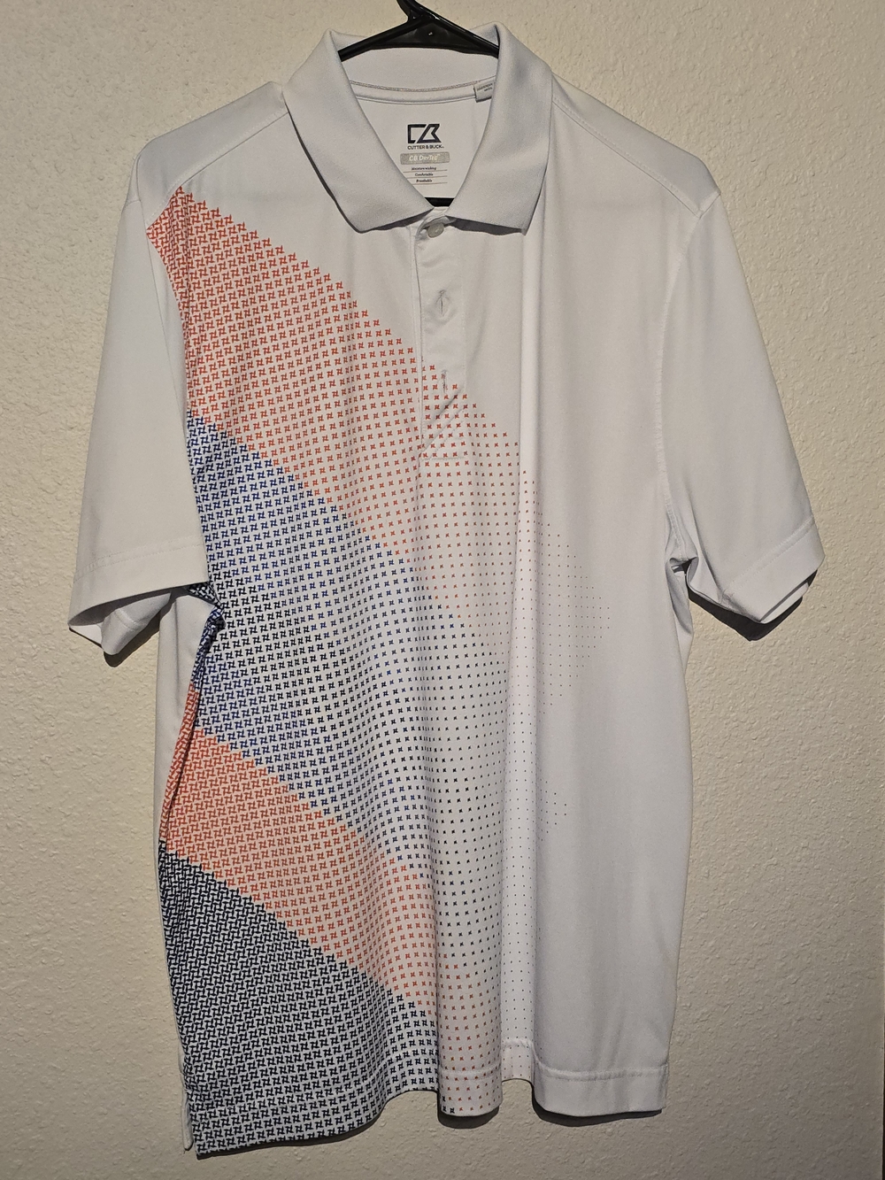 Cutter & Buck White Polo with Blue & Orange Diagonal Graphic